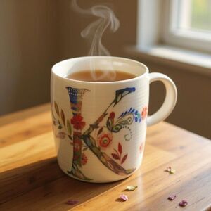 Anthro Starla Halfmann Petal Palette Monogram K Mug Floral Ceramic Coffee Cup